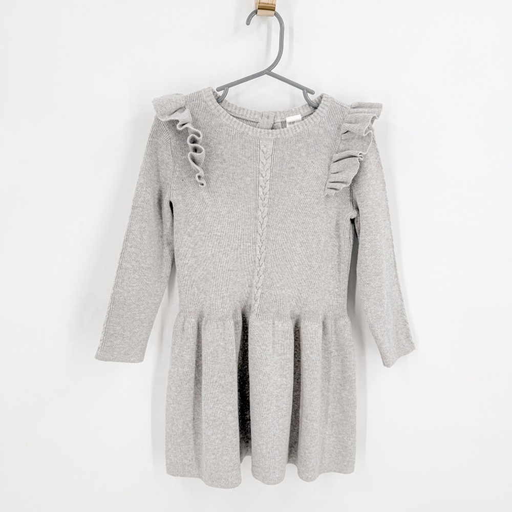 H&M Gray Ruffled Pleated Sweater Dress